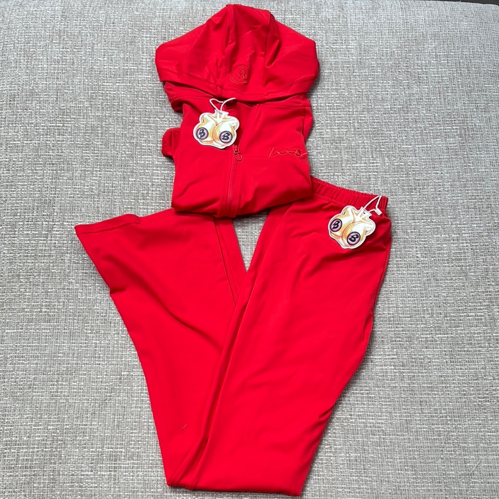 BODY BY RAVEN TRACY Body Basics Matching Set Hoodie Long Sleeve Fire Red Size XL